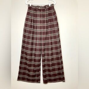 MINGA London Dollskill Sz Medium Burgundy Plaid Baggy Super Wide Leg Pants